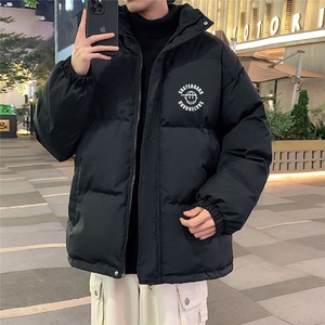 W596-P852025冬季新款港风外套棉袄立领棉服宽松面包服男士文艺,红色棉袄搭配什么围巾好看图片