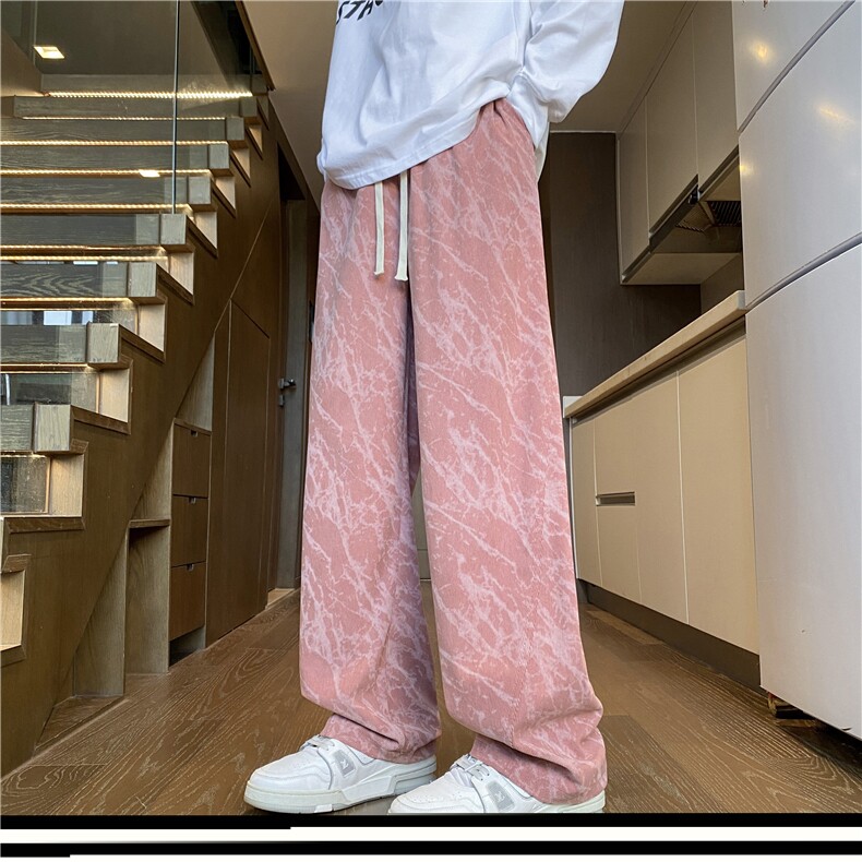 抖音品质春季新款灯芯绒扎染宽松休闲弯刀裤B315-K150-特p35控68,男装休闲裤,电商B315