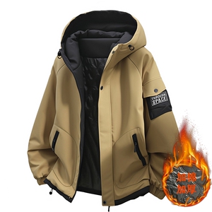 1018-647R-P75连帽外套男新款大码宽松加厚工装夹克冲锋二棉衣服图片