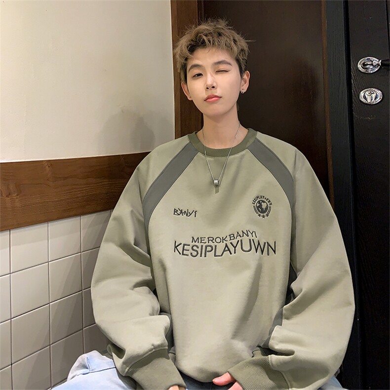 C5366-TP55控价78春季港风新款时尚字母刺绣卫衣宽松圆领上衣,男装卫衣,电商A102-1