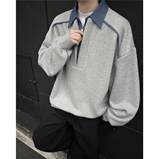 半拉链卫衣男款立领韩版衬衫领假两件重磅上衣特p55，男装衬衫，电商B319