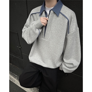 半拉链卫衣男款立领韩版衬衫领假两件重磅上衣特p55图片