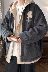 冬装假两件羊羔毛棉衣加厚棉服绣花外套 A071-099-P125图片
