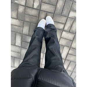 博主图泼墨设计感牛仔裤男秋冬微喇叭cleanfit裤子KZA36-P55图片