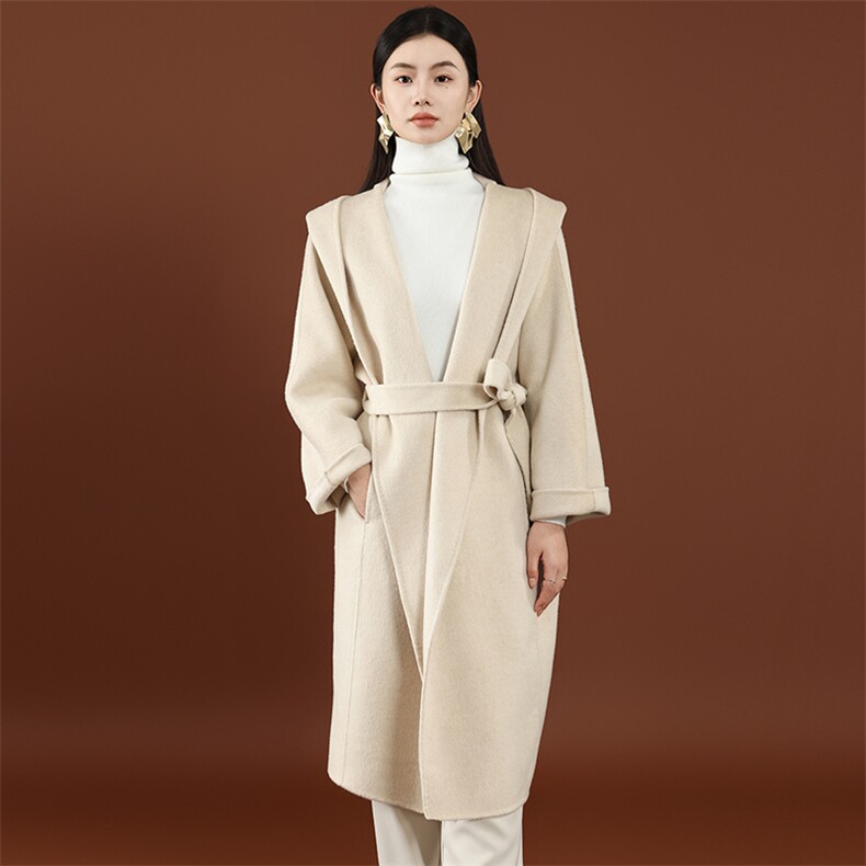 2025年秋季通勤简约休闲双面呢子大衣连帽，女装双面呢大衣，琳尚羊绒
