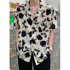 夏威夷风古巴领短袖花衬衫男冰丝清凉宽松休闲痞帅衬衣C501，男装T恤，星座1116A（原606A-3）