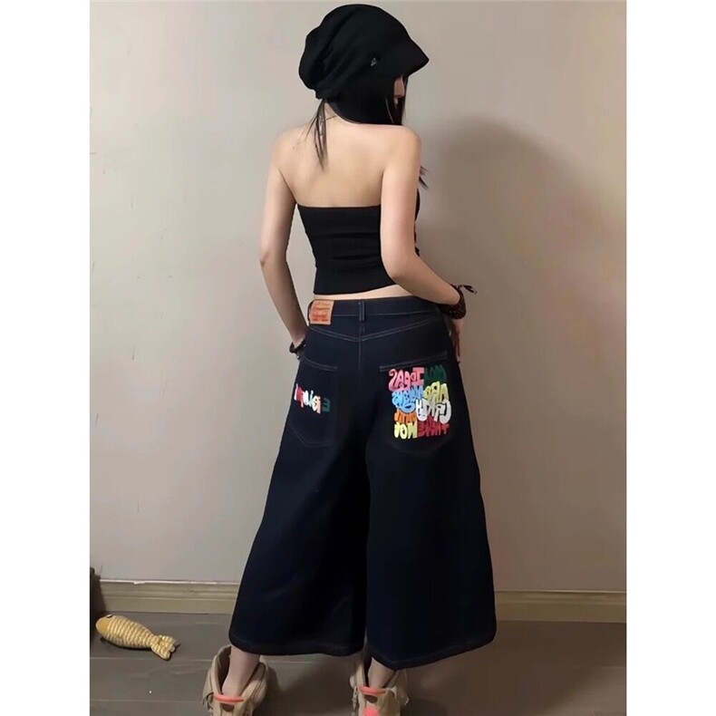 美式复古高街牛仔短裤女夏季新款印花滑板直筒七分裤潮D6722-p43,男装牛仔裤,星座1008