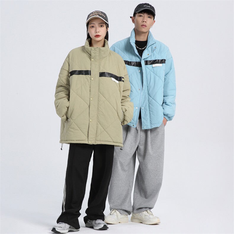 潮牌情侣2023冬季男士菱形格立领棉衣百搭棉服外套女MYTC121P75,男装棉衣,电商B220