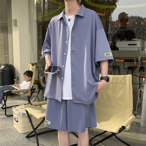 夏季新款男士冰丝短袖贴标一套搭配帅气运动套装男TZ006-特批60图片