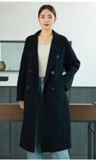 2024经典款801驼色羊毛双排扣大衣女秋冬中长款毛呢外套，女装双面呢大衣，爱绒人羊绒大衣工厂店