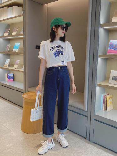 复古蓝大直筒，女装，可家 cutiesister