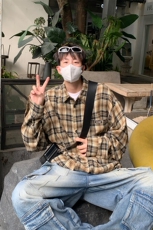 特P35无差价春秋长袖百搭格子衬衫-HS2172港风1，男装衬衫，电商A003