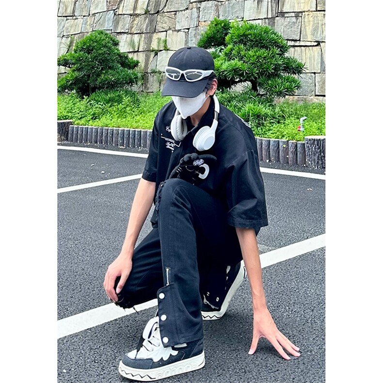 新款美式高街ins小众拉链排扣破洞休闲牛仔裤货号K642P6078,男装牛仔裤,电商A063