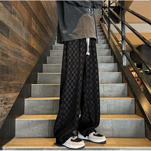 8XL-M特大码港风重磅棋盘格卫裤男士休闲运动裤直筒阔腿裤K961P60图片