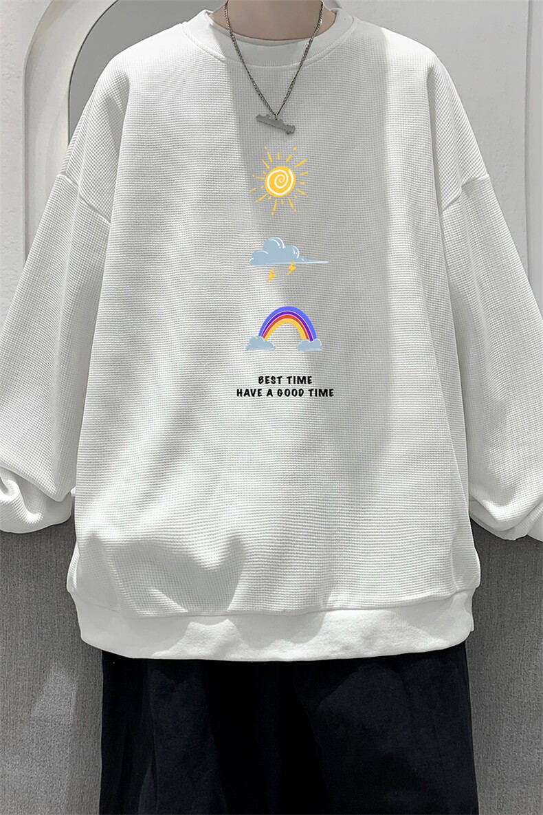 华夫格卫衣圆领卫衣男大码长袖t恤男外套HW762141-P30加绒款-P40,男装卫衣,电商A040