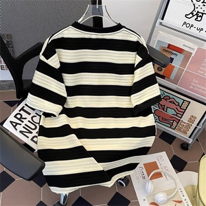 条纹T恤休闲风学生夏季拼色条纹少年感减龄半袖  CA168 P40图片