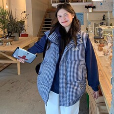 韩系少女无袖格子棉服马甲外套秋冬宽松叠穿上衣MF346-P55，男装棉衣，星座412-3