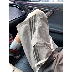 三杠条纹运动短裤男夏季冰丝速干沙滩裤港风宽松休闲五分裤DK38，男装牛仔裤，星座1116A（原606A-3）