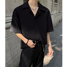 百搭肌理感提花短袖衬衫男夏季潮牌痞帅高级感休闲男装古巴领衬衣，男装衬衫，星座506A