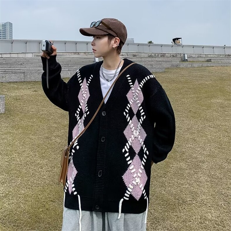 秋季半开衫毛衣男日系复古休闲潮牌美式保暖学生韩系针织衫图片