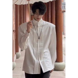新中式男装风宫廷垫肩衬衫男中山唐装汉服长袖衬衣 C0153图片