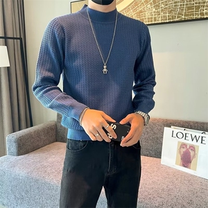 圆领毛衣男秋冬季修身软糯纯色毛线上衣服保暖打底男士针织衫M803图片