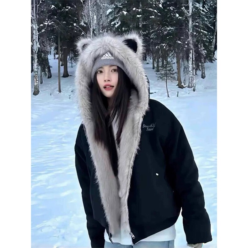 网图有货 毛领兔耳座山雕棉衣男女麂皮绒外套保暖棉服 A1141-P105图片