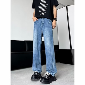 高品质夏款男牛仔裤闪电肌理纹路直筒休闲长裤NK07 P50图片