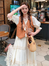 提花灯笼袖森系拉链长裙连衣裙显瘦夏季中长款夏装气质洋气时尚，女装套装/套裙，浙宝305