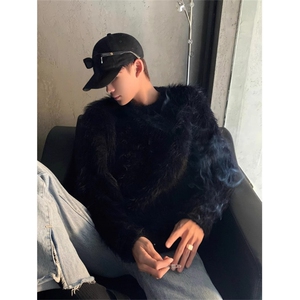 水貂毛软糯毛衣男潮高级慵懒风针织打底衫秋冬加厚美式外套-MY088图片