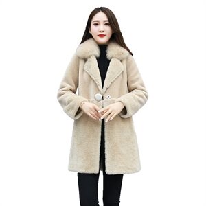 外套女中长款2021秋冬季新款颗粒带狐狸毛时尚大牌鹿皮绒全毛大衣图片