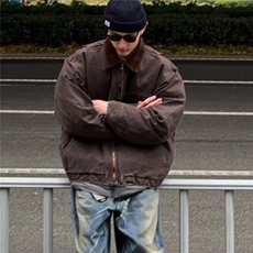 美式复古底特律工装夹克男春秋季潮牌水洗做旧翻领宽松棒球服外套，男装夹克，星座1210-1