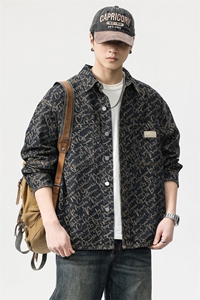 秋季新款翻领提花牛仔夹克外套复古潮男上衣XZ310B-3-NZ223-P65图片