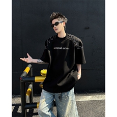 现货！25春夏男士设计感链条绑带垫肩T恤短袖DX177-P78，男装T恤，电商B288