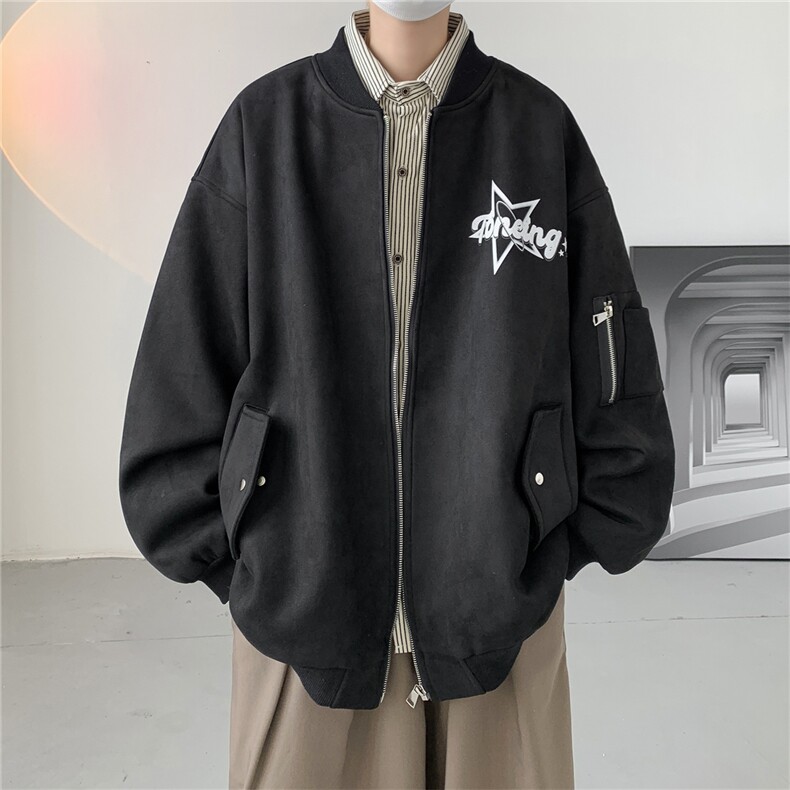 24春秋款美式复古麂皮绒飞行棒球服男女夹克外套JF251-P80控108,男装夹克,电商B370