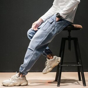 2020马切达秋季新日系大码潮男九分纯色松紧腰牛仔裤K293-P50图片