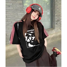 抖音得物品质二开240克宽松纯棉美式潮牌印花三条杠中性风短袖T恤，男装T恤，电商A486