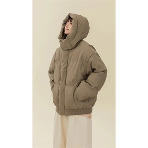 现货5W件冬季三防重磅boxy短款羽绒连帽PU皮棉衣外套防风加厚棉服图片