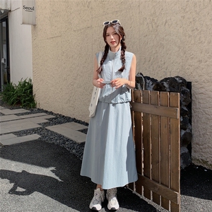 现货：夏装新款休闲工装马甲半身裙三件套2C135-8805P155K218图片