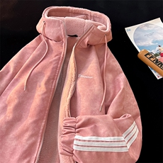 数据美式连帽百搭美拉德三条杠皮衣羊羔绒内胆MF1012P100，男装皮衣，电商A128