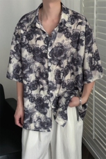 2025现货今年流行印花短袖衬衣男潮牌冰丝A351-AC25602-p48控89，男装衬衫，电商A351