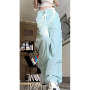 工装裤女2025夏季美式复古高腰直筒宽松阔腿速干运动休闲裤潮图片