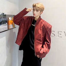 （自家图）男士2025秋季新款男装垫肩皮夹克上衣5301-P105，男装夹克，星座910-5