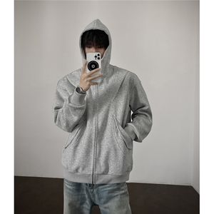 WK2548特68控128 55棉45聚酯拼接连帽情侣卫衣宽松外套男图片