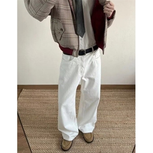 文艺日系简约新款原宿cleanfit白色弯刀裤子男休闲长裤 KD988图片