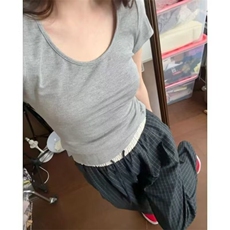 美式慵懒松弛感格子裤女春秋薄款休闲遛弯裤宽松垂感直筒阔腿裤，男装休闲裤，四季星座505