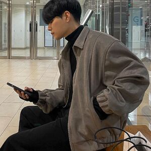 秋冬男士麂皮绒高质量时尚双层外套上衣图片