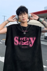 ！2024夏季新款情侣麂皮绒背心潮牌印花无袖T恤TLBX16特P18，男装T恤，电商B220