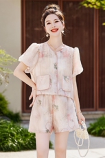 短裤套装女2024夏新款小个子高端名媛miu系小香风清纯甜美两件套，女装套装/套裙，韩蜜菓