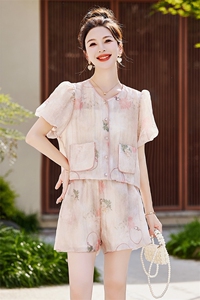 短裤套装女2024夏新款小个子高端名媛miu系小香风清纯甜美两件套图片